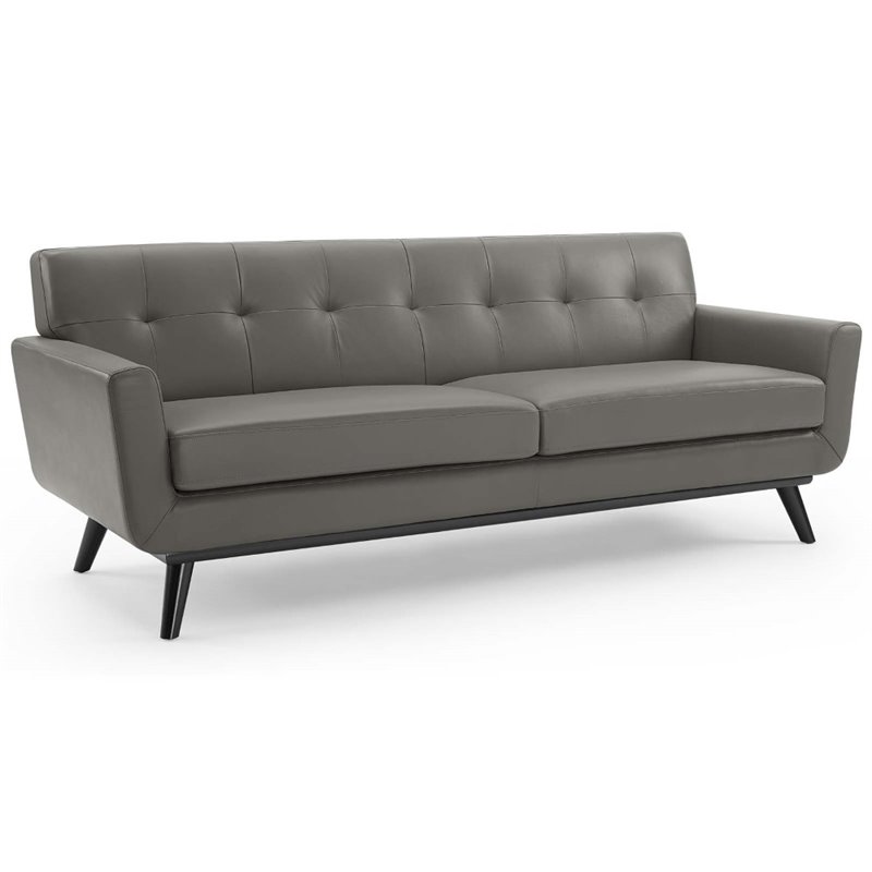 Maklaine Contemporary Top-Grain Leather Living Room Sofa in Gray