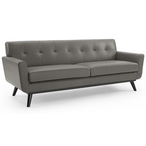 Maklaine Contemporary Top-Grain Leather Living Room Sofa in Gray