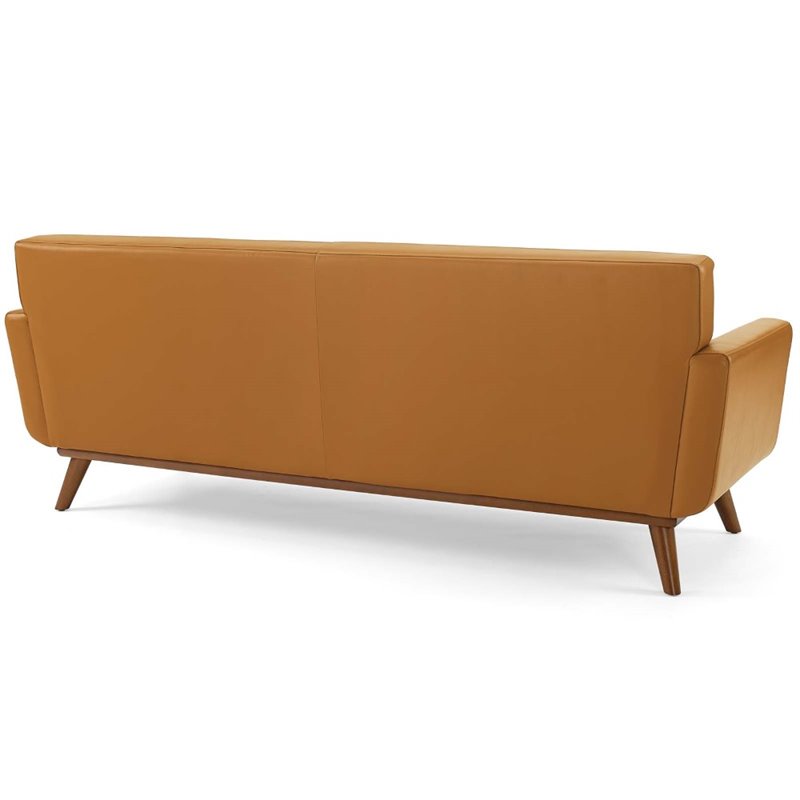 Maklaine Contemporary Top-Grain Leather Living Room Sofa in Tan