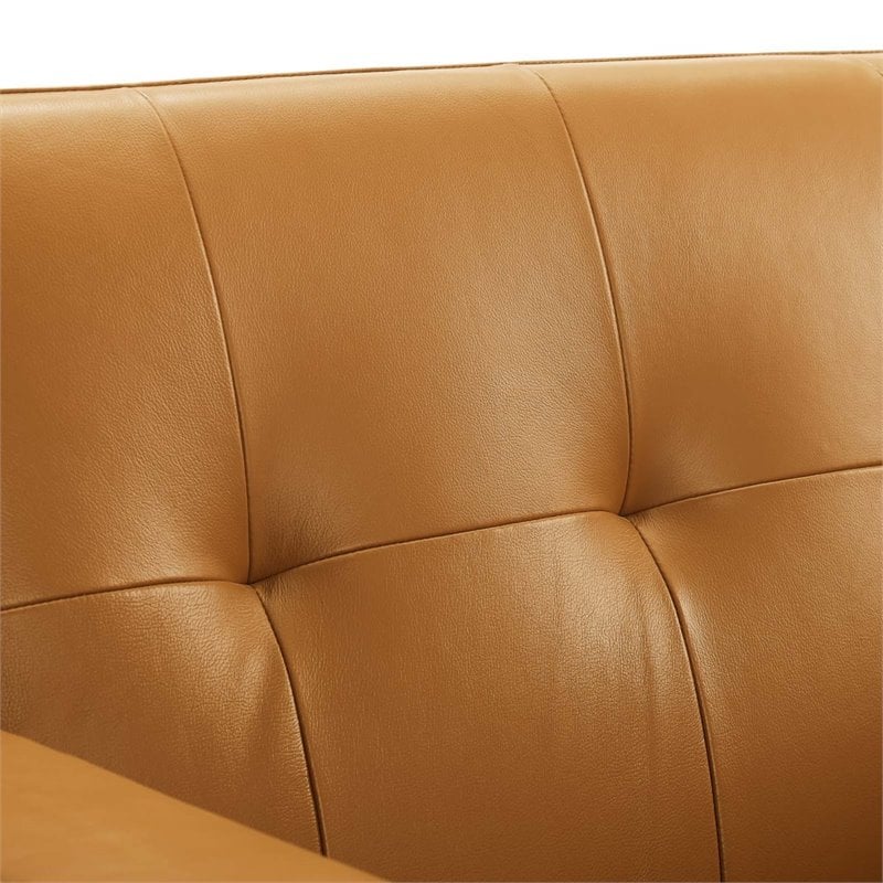 Maklaine Top-Grain Leather Living Room Accent Armchair in Tan