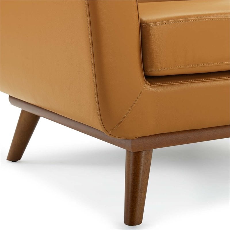 Maklaine Top-Grain Leather Living Room Accent Armchair in Tan
