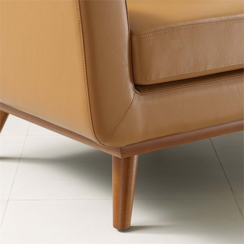 Maklaine Top-Grain Leather Living Room Accent Armchair in Tan