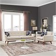 Maklaine Modern Fabric 2-Piece Sofa Set with Armchairs in Beige