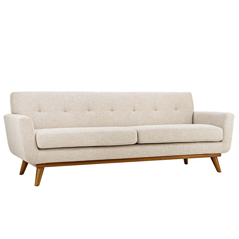 Maklaine Modern Fabric 2-Piece Sofa Set with Armchairs in Beige