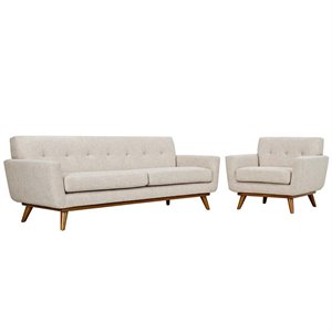 Maklaine Modern Fabric 2-Piece Sofa Set with Armchairs in Beige
