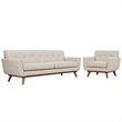 Maklaine Modern Fabric 2-Piece Sofa Set with Armchairs in Beige