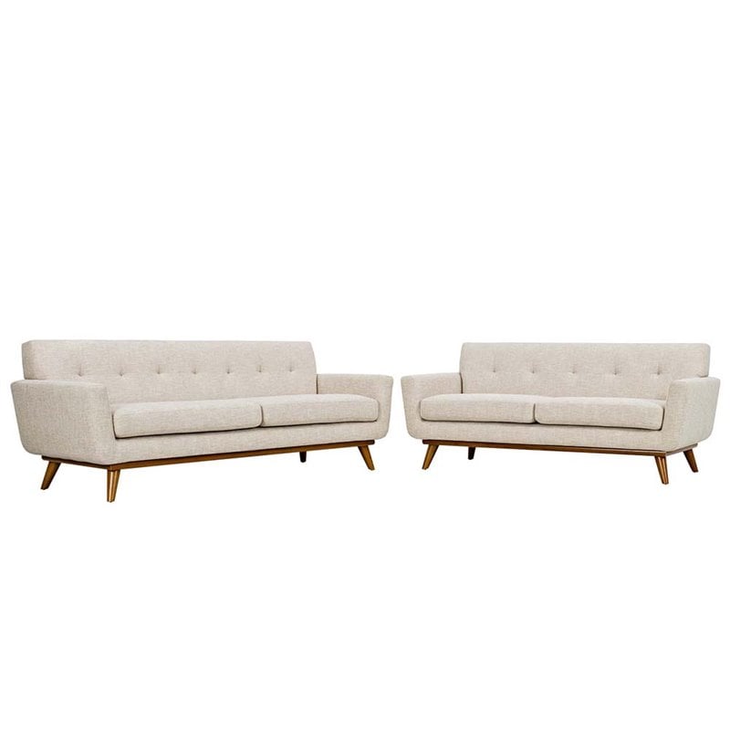 Maklaine Modern Fabric 2-Piece Sofa Set with Loveseat in Beige