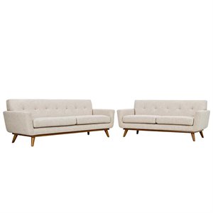 Maklaine Modern Fabric 2-Piece Sofa Set with Loveseat in Beige