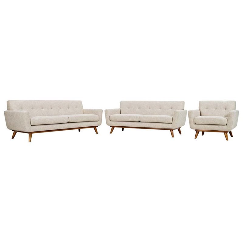Maklaine Modern Fabric 3-Piece Sofa Set with Loveseat & Armchair in Beige