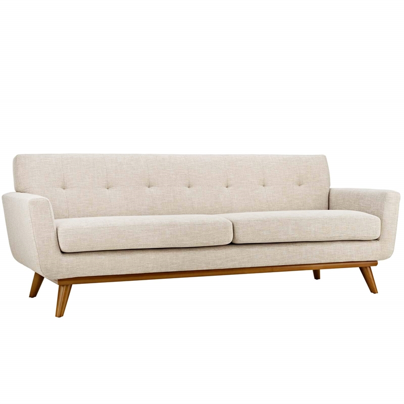 Maklaine Contemporary Upholstered Fabric Tufted Sofa in Beige