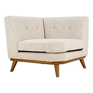 Maklaine Contemporary Upholstered Fabric and Wood Corner Chair in Beige