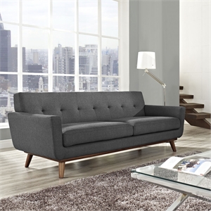 Maklaine Modern Upholstered Fabric & Wood Tufted Sofa in Gray