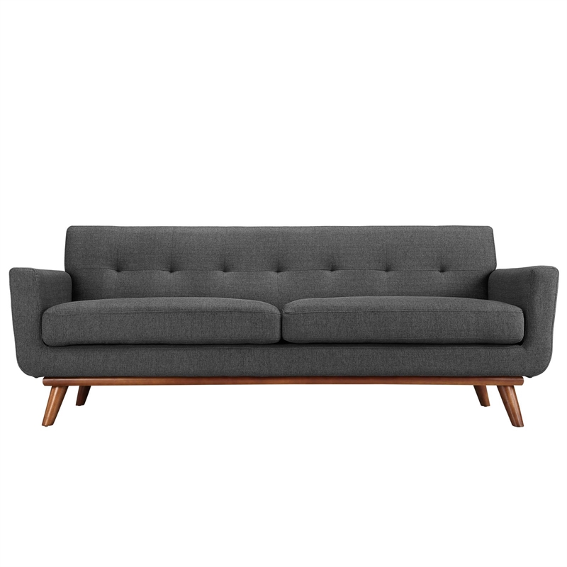 Maklaine Modern Upholstered Fabric & Wood Tufted Sofa in Gray