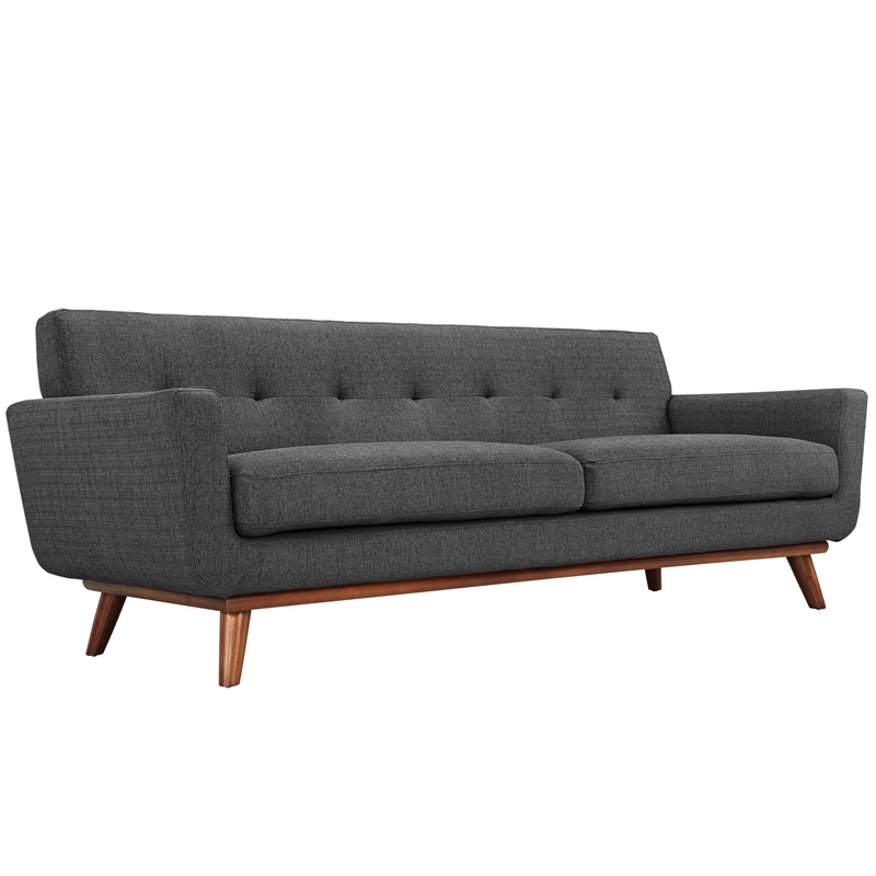 Maklaine Modern Upholstered Fabric & Wood Tufted Sofa in Gray