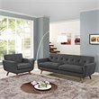 Maklaine Modern Fabric 2-Piece Sofa Set with Armchairs in Gray