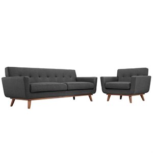 Maklaine Modern Fabric 2-Piece Sofa Set with Armchairs in Gray
