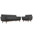Maklaine Modern Fabric 2-Piece Sofa Set with Armchairs in Gray
