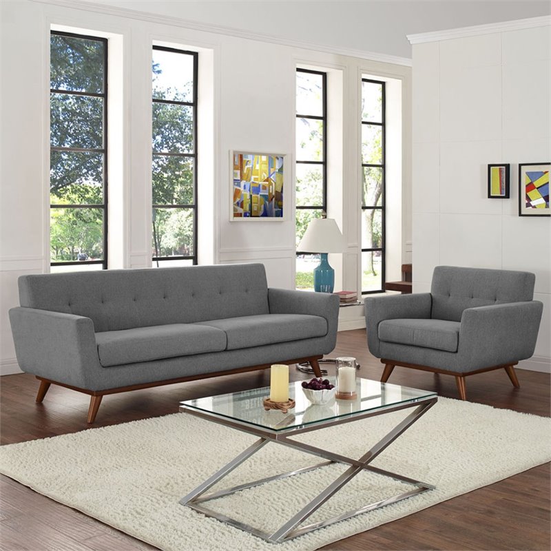 Maklaine Modern Fabric 2-Piece Sofa Set with Armchairs in Expectation Gray