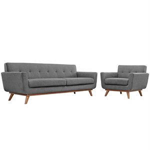 Maklaine Modern Fabric 2-Piece Sofa Set with Armchairs in Expectation Gray