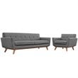 Maklaine Modern Fabric 2-Piece Sofa Set with Armchairs in Expectation Gray