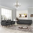 Maklaine Modern Fabric 3-Piece Sofa Set with Armchairs in Gray