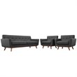 Maklaine Modern Fabric 3-Piece Sofa Set with Armchairs in Gray