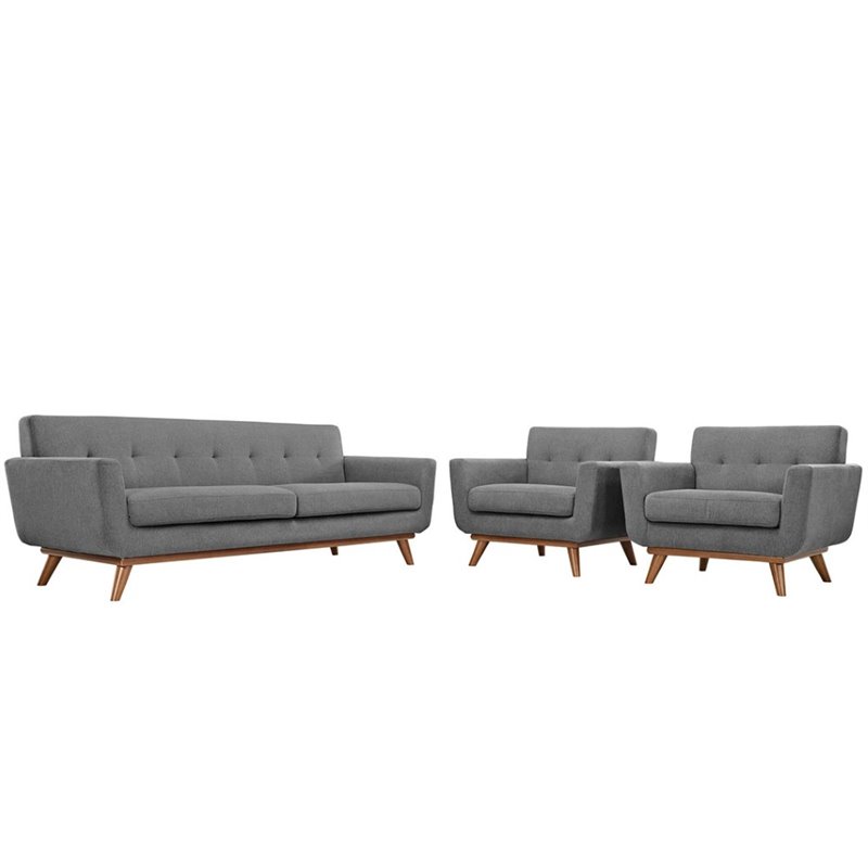 Maklaine Modern Fabric 3-Piece Sofa Set with Armchairs in Expectation Gray