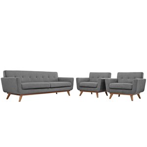Maklaine Modern Fabric 3-Piece Sofa Set with Armchairs in Expectation Gray