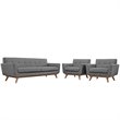 Maklaine Modern Fabric 3-Piece Sofa Set with Armchairs in Expectation Gray