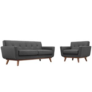 Maklaine Modern Fabric 2-Piece Set with Loveseat & Armchair in Gray