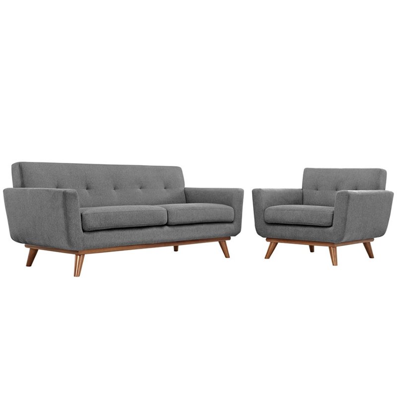 Maklaine Contemporary Fabric 2-Piece Sofa Set in Expectation Gray