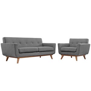 Maklaine Contemporary Fabric 2-Piece Sofa Set in Expectation Gray