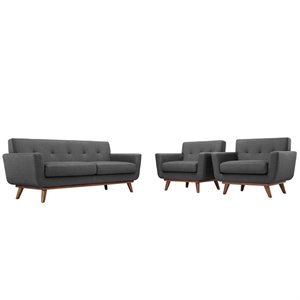 Maklaine Modern Fabric 3-Piece Set w/ Armchair & Loveseat in Gray