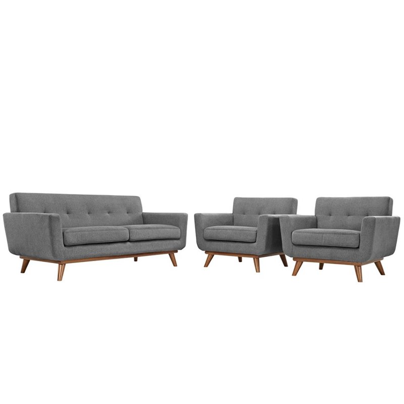 Maklaine Modern Fabric 3-Piece Set w/ Chair & Loveseat in Expectation Gray