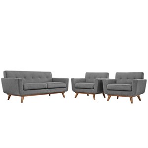Maklaine Modern Fabric 3-Piece Set w/ Chair & Loveseat in Expectation Gray