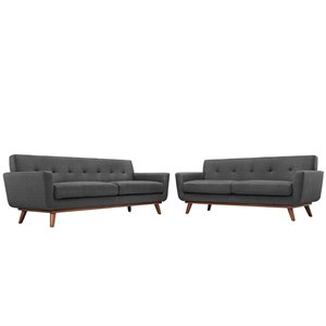 Maklaine Modern Fabric 2-Piece Sofa Set with Loveseat in Gray