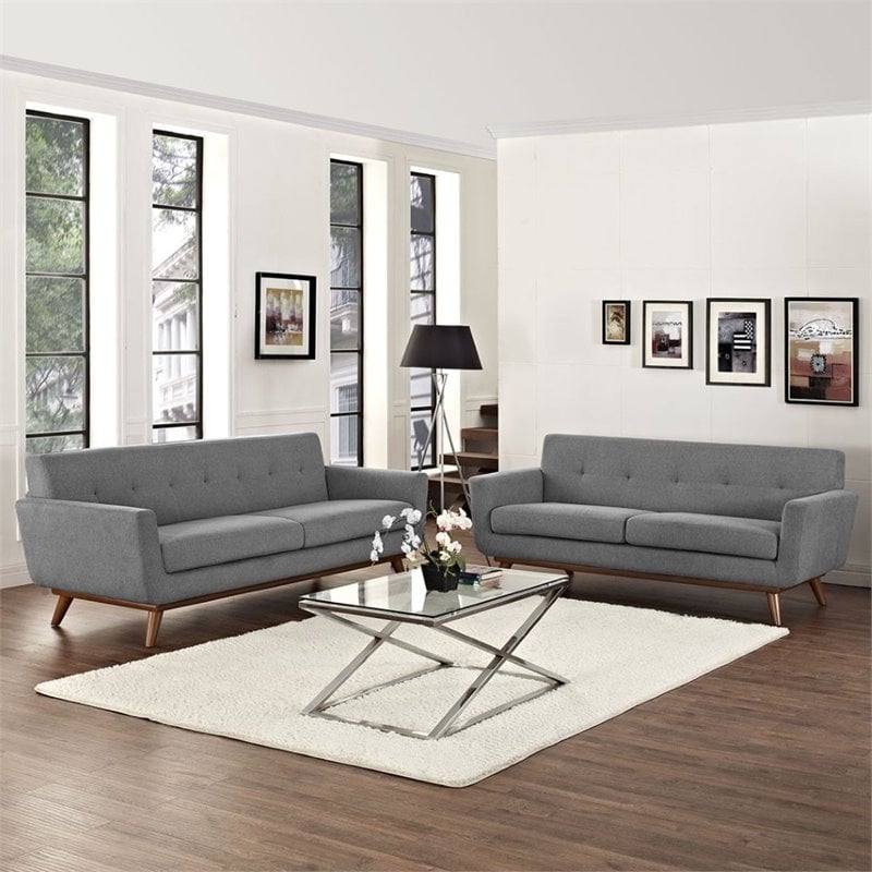 Maklaine Modern Fabric 2-Piece Sofa Set with Loveseat in Expectation Gray