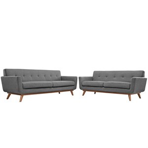 Maklaine Modern Fabric 2-Piece Sofa Set with Loveseat in Expectation Gray