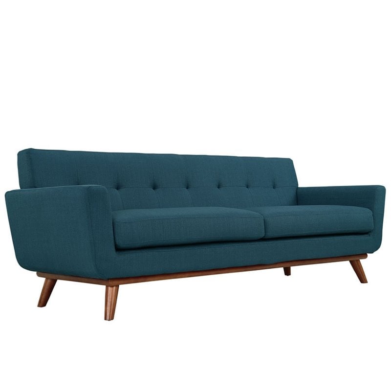 Maklaine Modern Fabric 3-Piece Sofa Set with Loveseat & Chair in Azure Blue