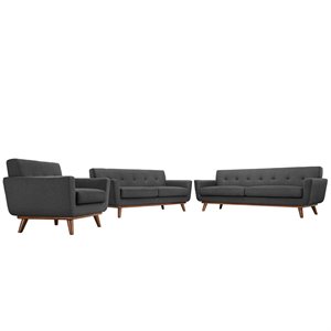 Maklaine Modern Fabric 3-Piece Sofa Set with Loveseat & Armchair in Gray
