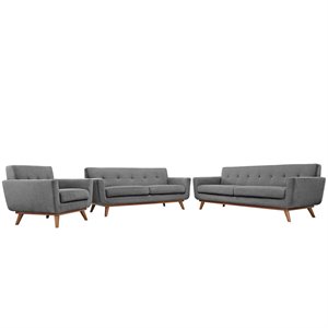 Maklaine Contemporary Fabric 3-Piece Sofa Set in Expectation Gray