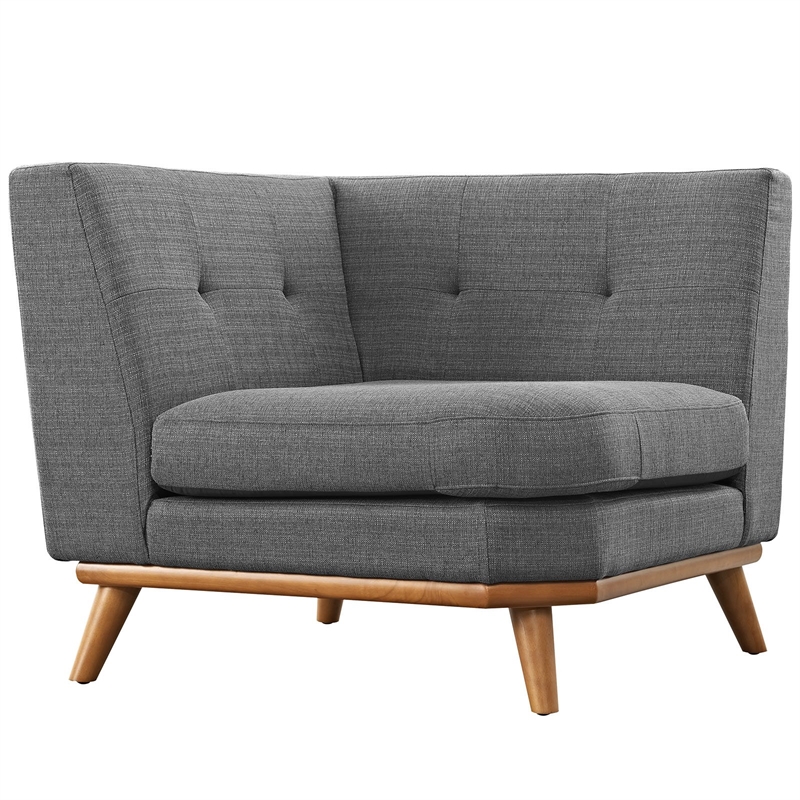Maklaine Contemporary Upholstered Fabric and Wood Corner Chair in Gray