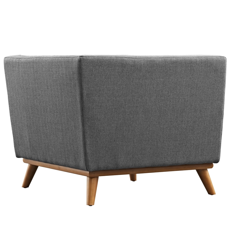 Maklaine Contemporary Upholstered Fabric and Wood Corner Chair in Gray