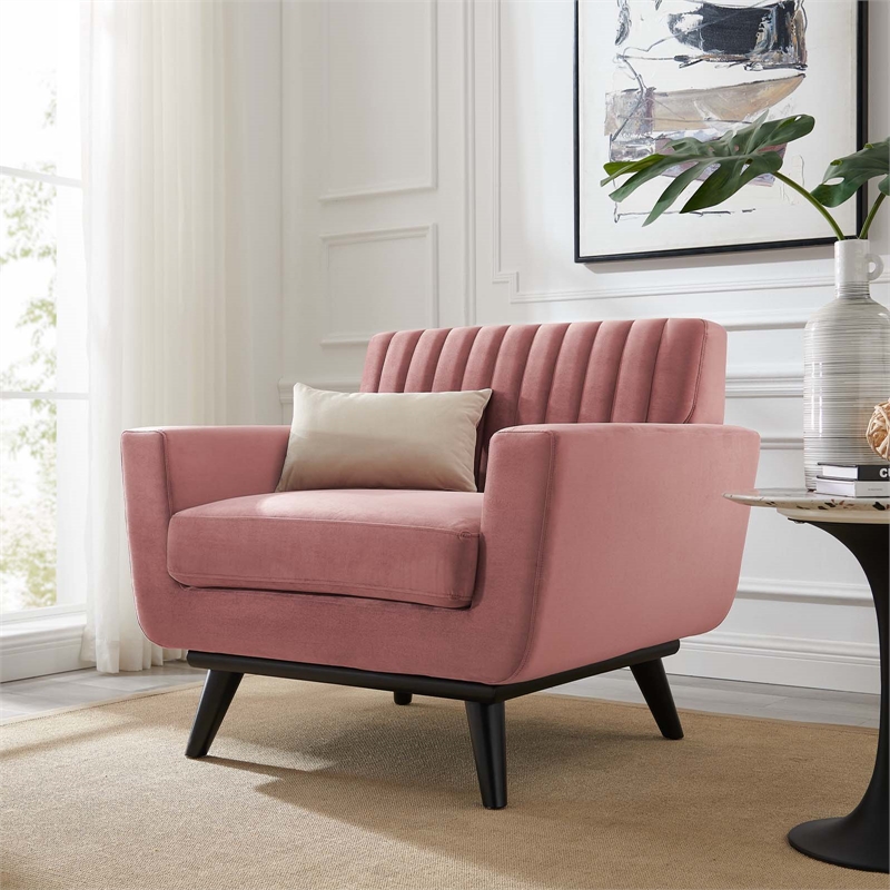 Maklaine Channel Tufted Performance Velvet Armchair in Dusty Rose Pink