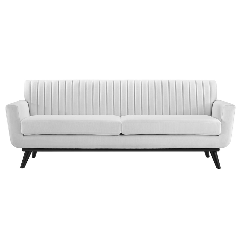 Maklaine Modern Channel Tufted Polyester Fabric Sofa in White/Black