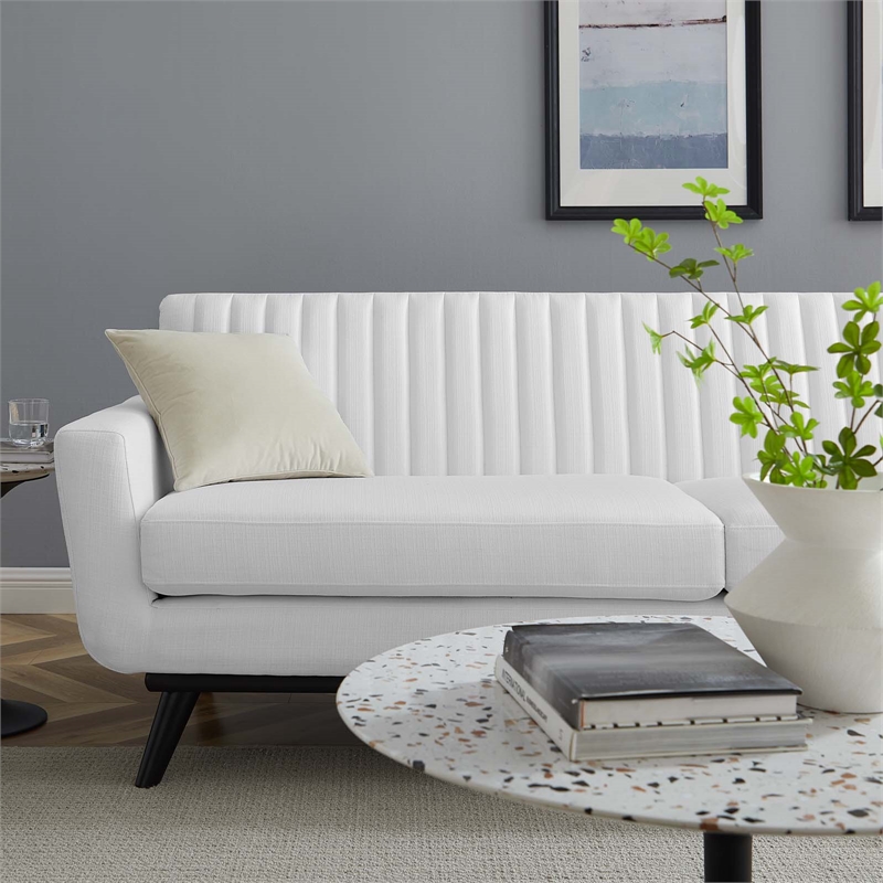 Maklaine Modern Channel Tufted Polyester Fabric Sofa in White/Black
