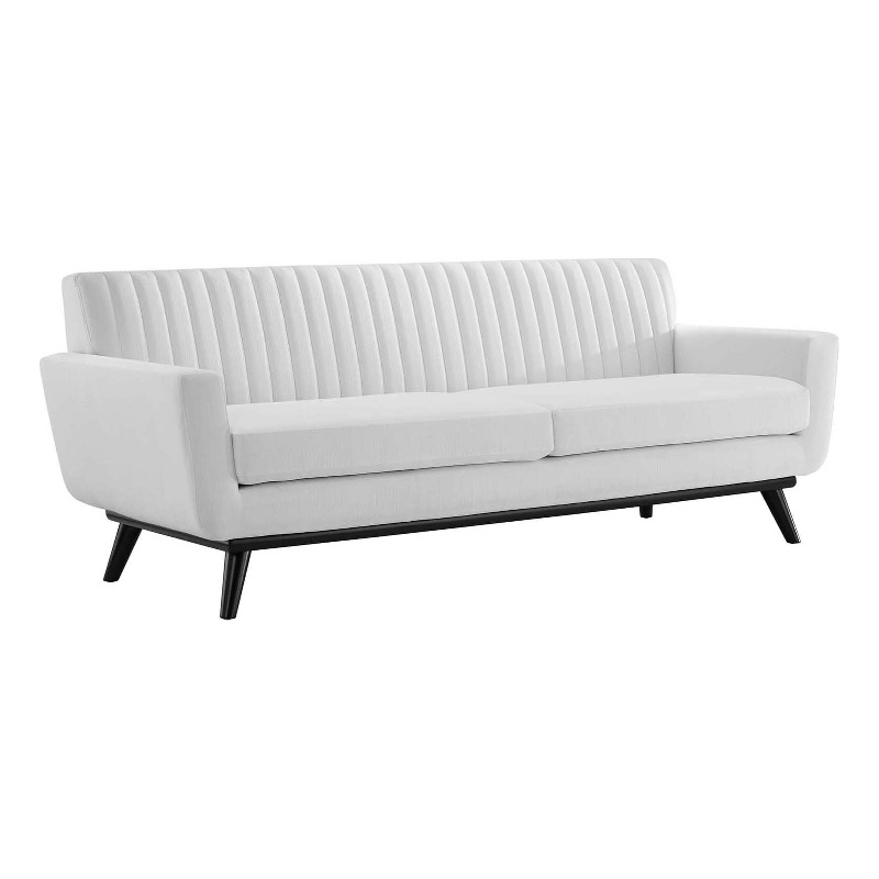 Maklaine Modern Channel Tufted Polyester Fabric Sofa in White/Black
