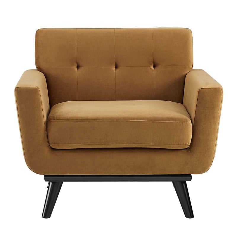 Maklaine Modern Tufted Back Performance Velvet Armchair in Cognac Brown