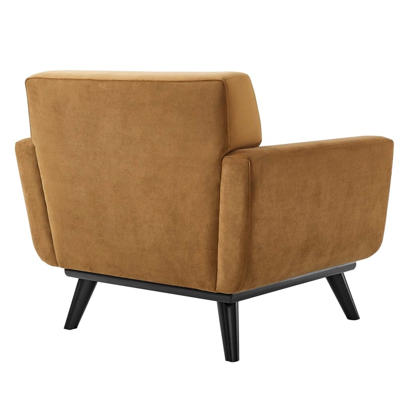 Maklaine Modern Tufted Back Performance Velvet Armchair in Cognac Brown