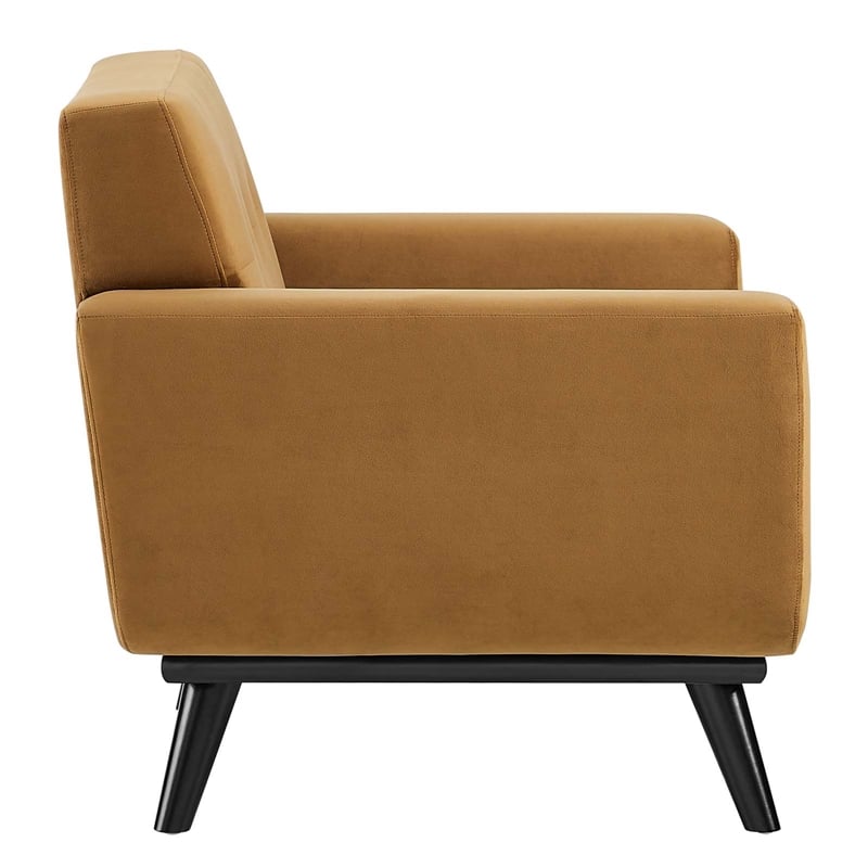 Maklaine Modern Tufted Back Performance Velvet Armchair in Cognac Brown